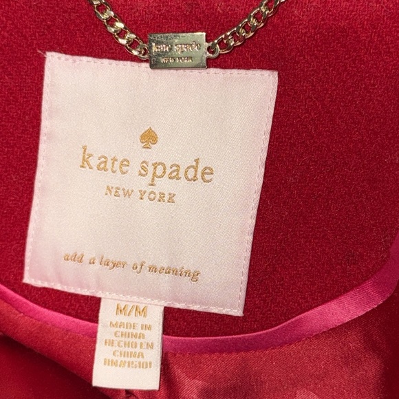 Kate Spade New York True Red Faux-Fur Trim Walker Coat Wool Blend Size Medium - Picture 11 of 15